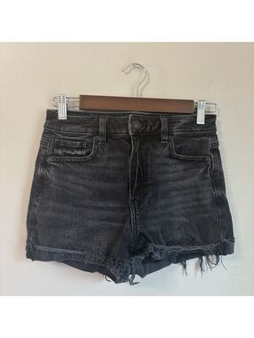 American Eagle Black Stretch Mom Denim Cutoff Shorts Raw Hem Size 0